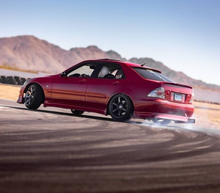 Red drift car on track