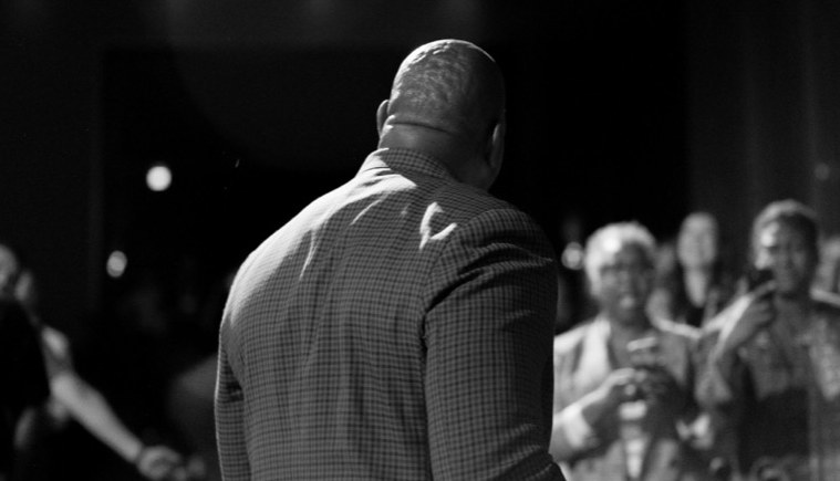 Speaker facing a crowd