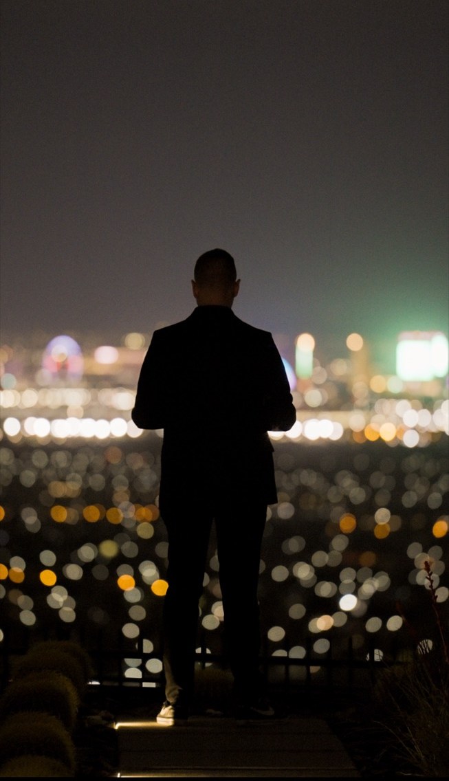 Night city overlook during an event